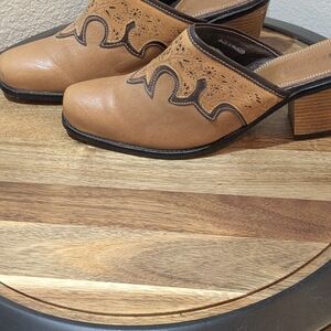 Sonora Western Leather Mule Clogs Tooled Brown Cowboy Slip Ons Made In Mexico